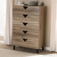 Baxton Studio Wales-5DW-Chest Wales Modern and Contemporary Light Brown Wood 5-Drawer Chest